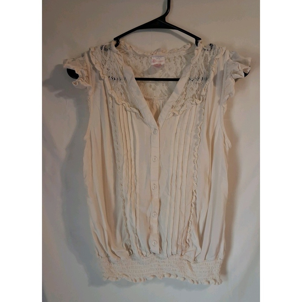 No Boundaries Shirt Large Cream Lace Ruffle Button Front Boho Top